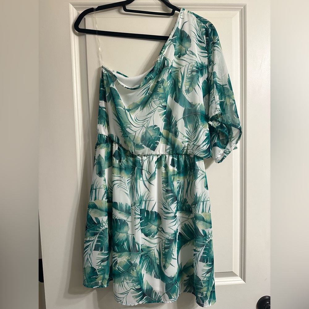 Fantastic Fawn Green Leaf One Shoulder Dress